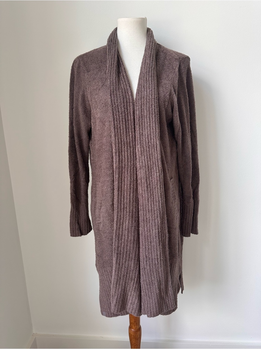 Barefoot Dreams Long Open-Front Cardigan in Taupe Brown Size Petite XL
